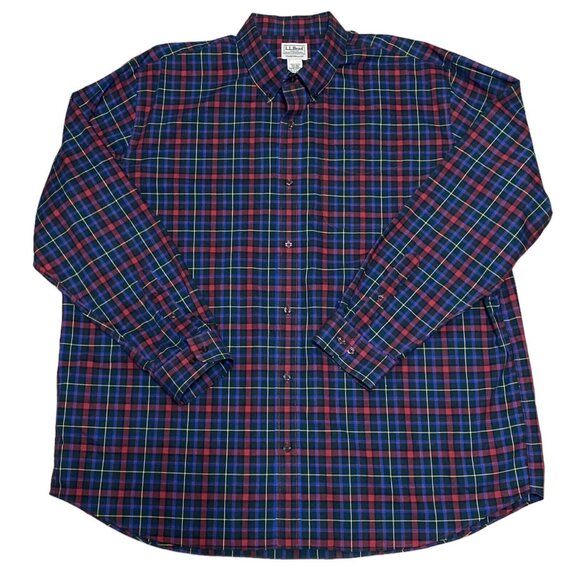 LL Bean Mens Shirt XXL 2XL Long Sleeve Button Down Traditional Fit Plaid Blue - Picture 2 of 8